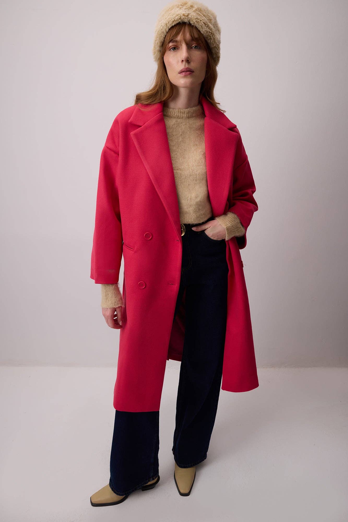 Cappotto oversize doppiopetto fucsia