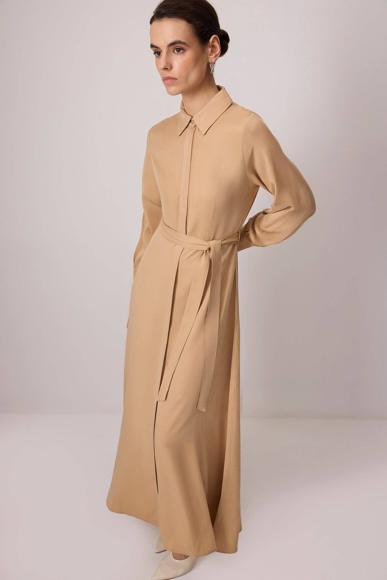 Abito chemisier lungo in Tencel con cintura