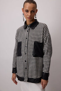 Camicia overshirt pied-de-poule con dettagli effetto pelle