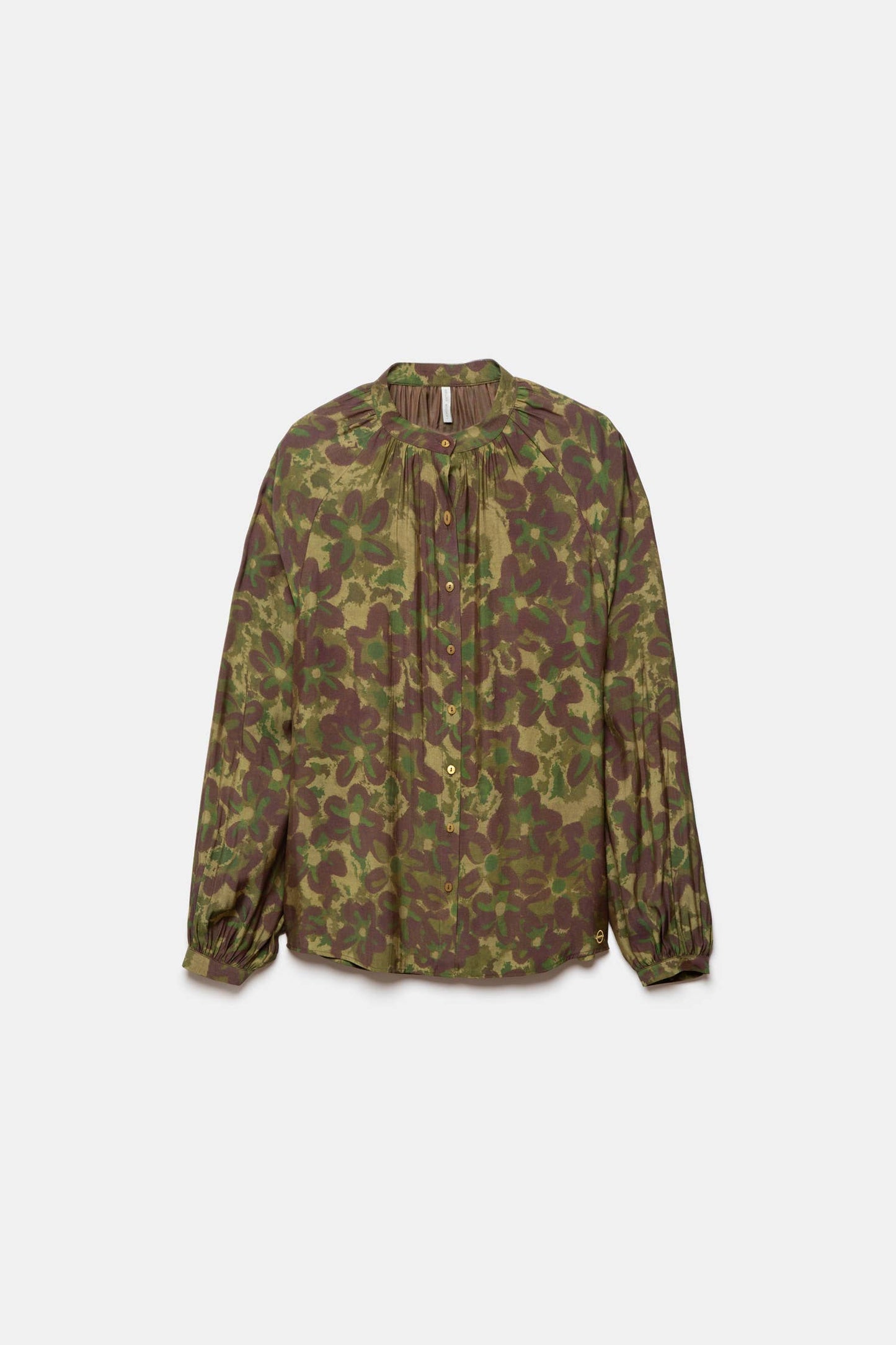 Blusa floreale con collo alla coreana