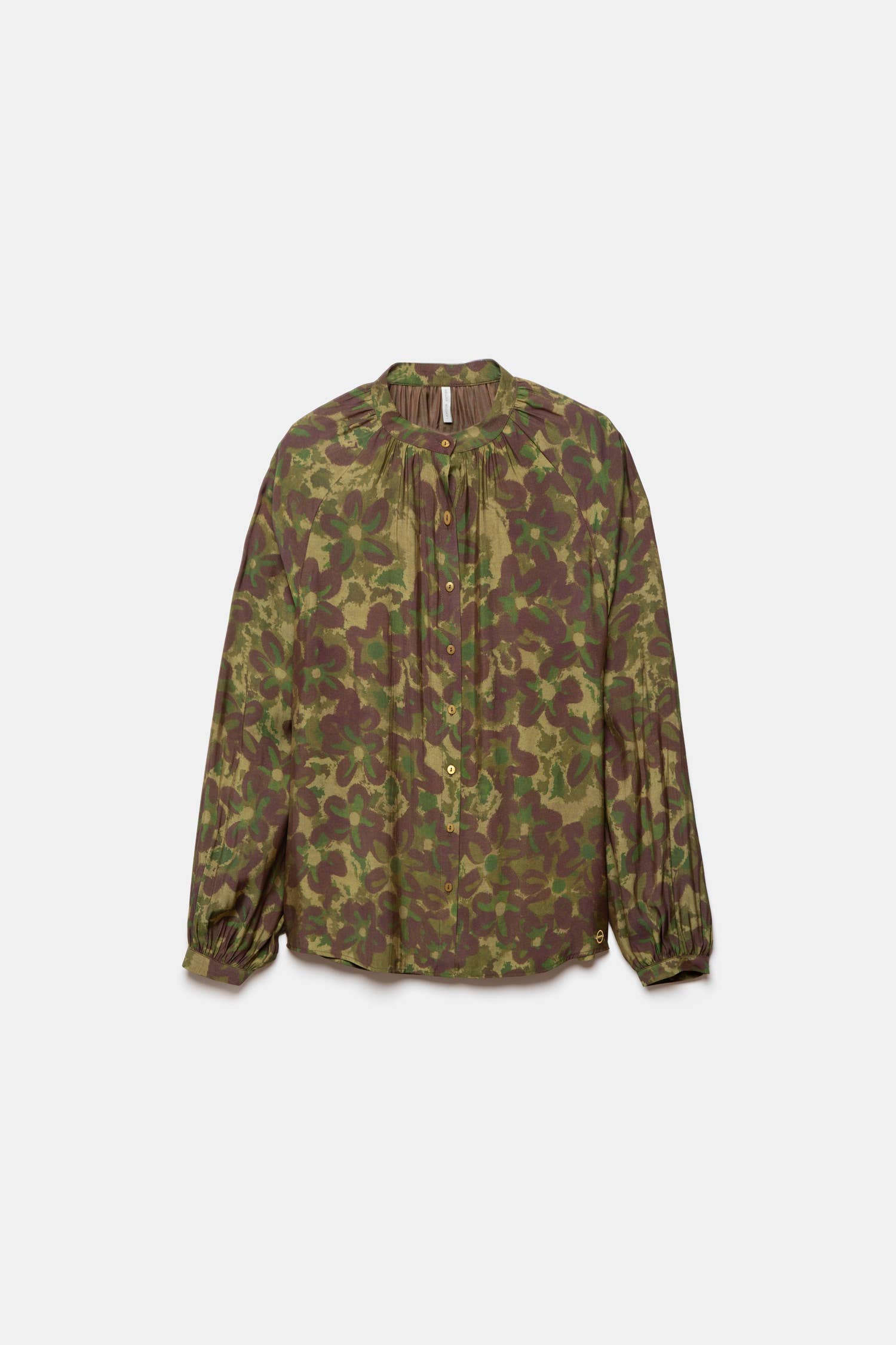 Blusa floreale con collo alla coreana