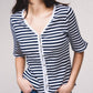 Cardigan a righe con scollo a V e bottoni, manica corta
