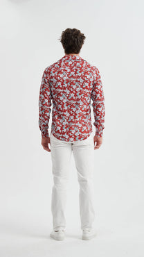Camicia stretch slim fit rossa a fiori