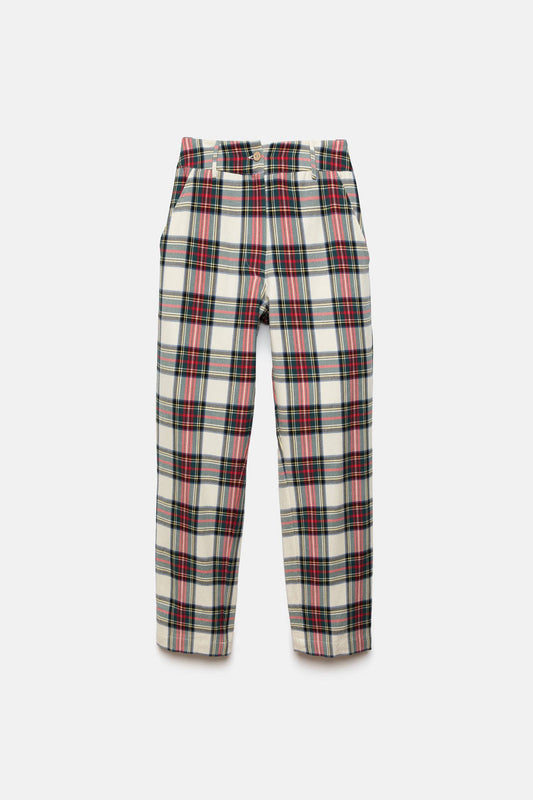 Pantaloni a sigaretta tartan in cotone