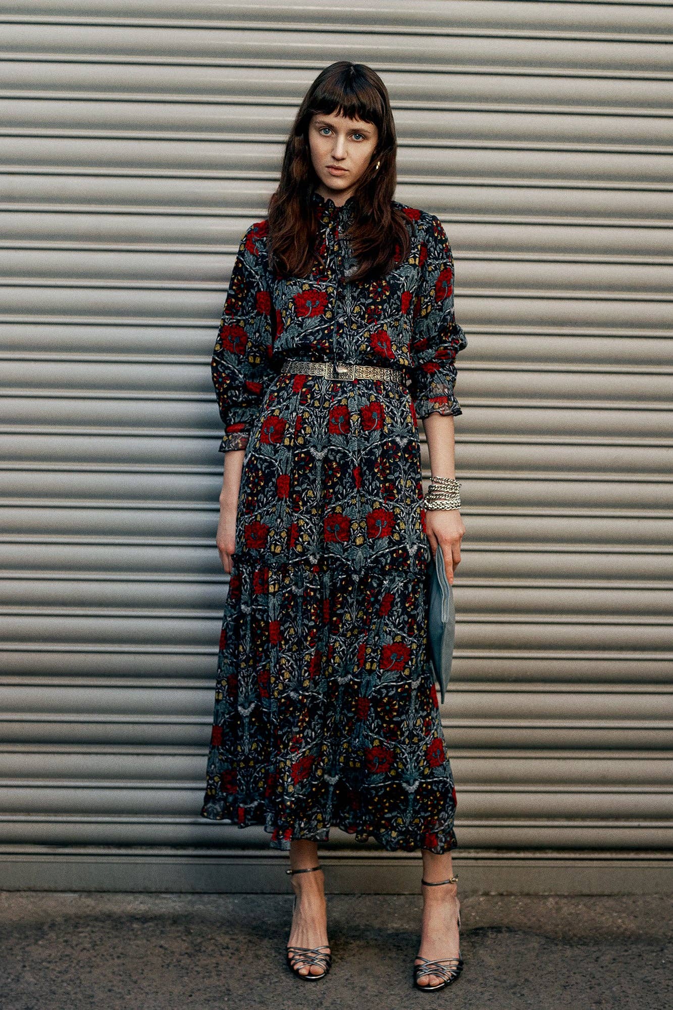 Abito lungo in chiffon floreale