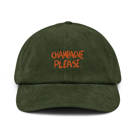 Cappellino dad hat in velluto a coste con ricamo “Champagne Please”