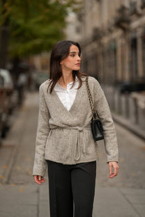 Cappotto in maglia mélange con cintura