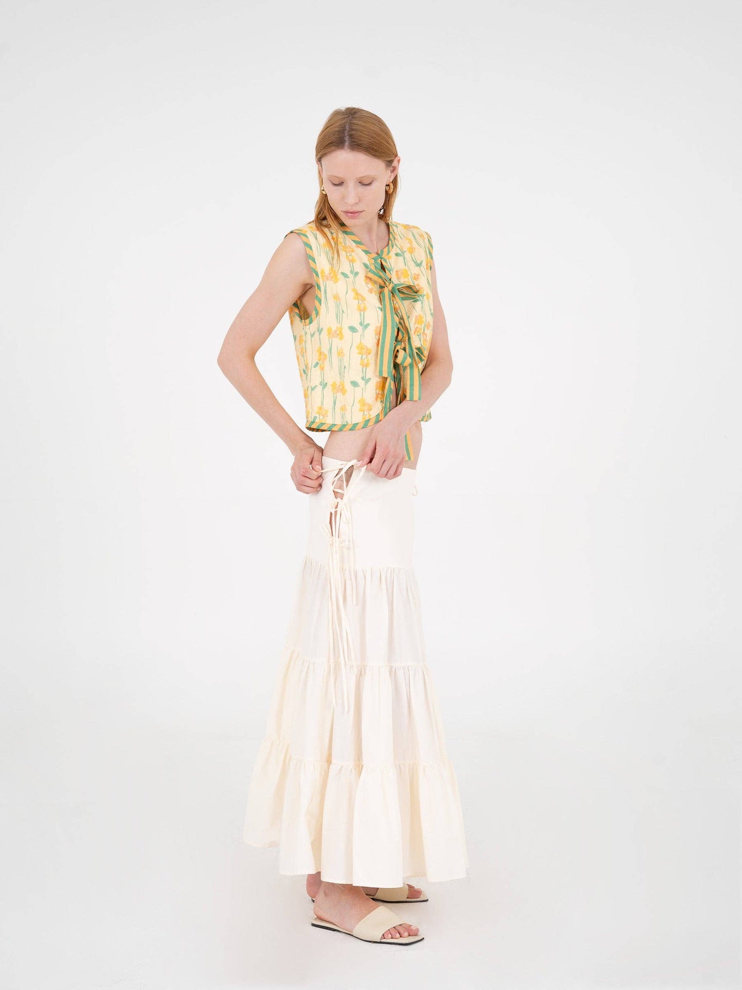 Gonna maxi Nature con balze e lacci laterali