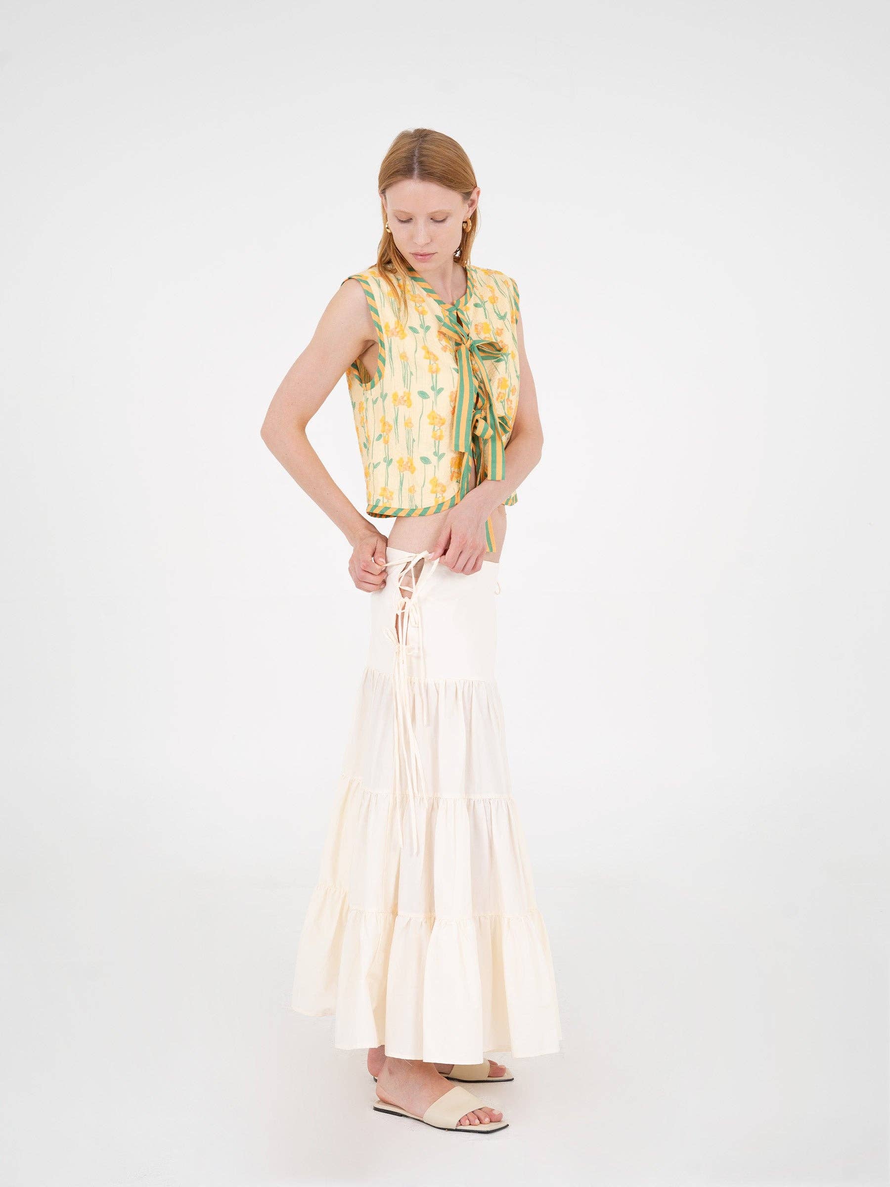 Gonna maxi Nature con balze e lacci laterali