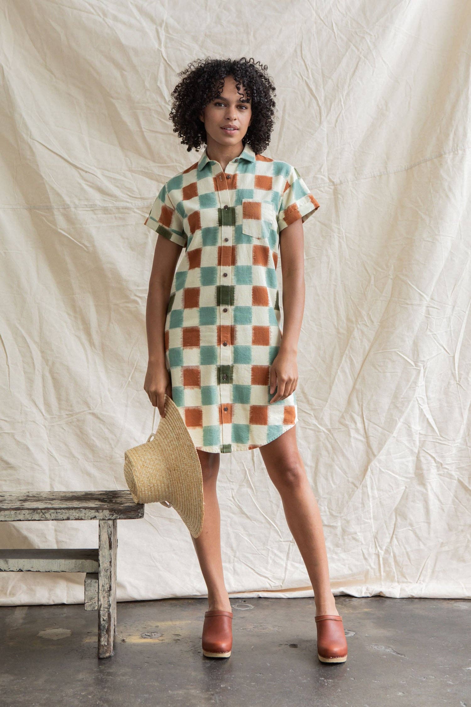 Abito camicia Loren a quadri ikat in cotone