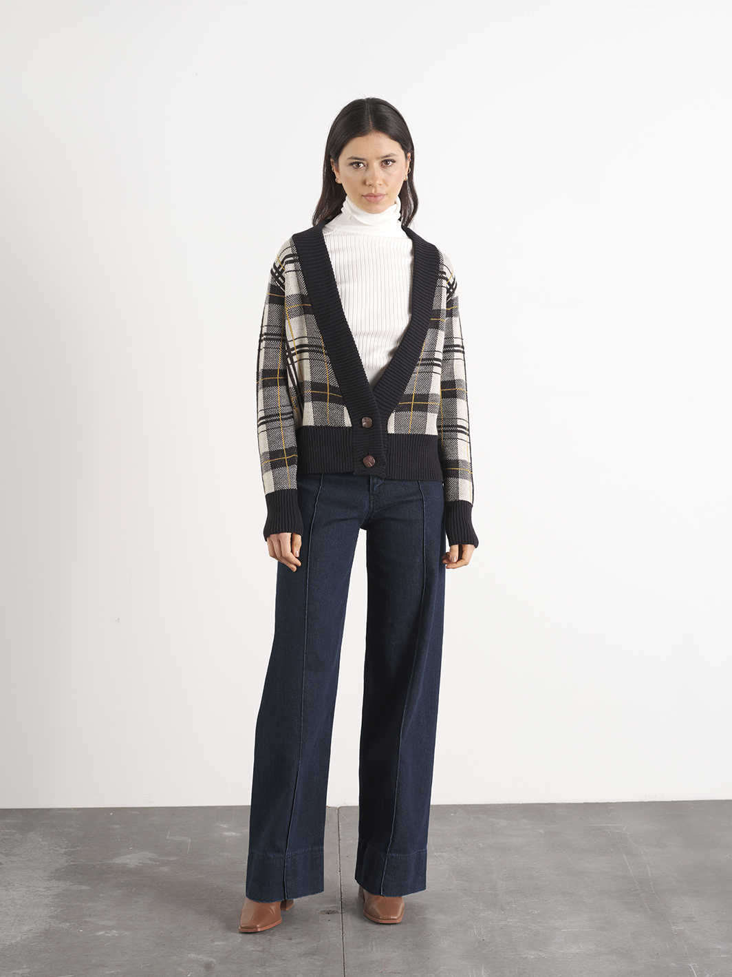 Cardigan in maglia a quadri con bottoni
