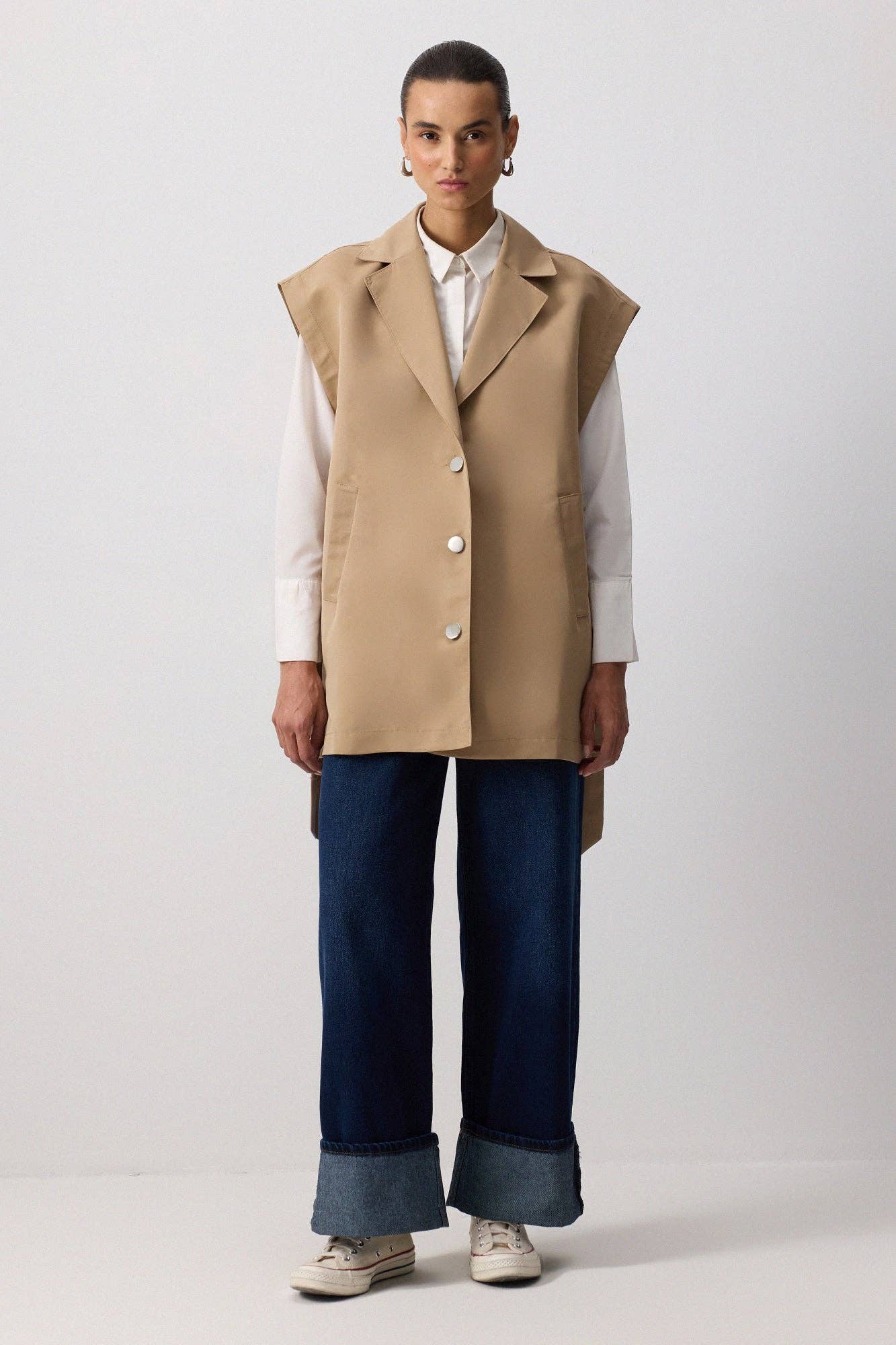 Gilet oversize con spacchi color visone