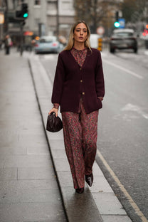 Cardigan in maglia color vino con bottoni
