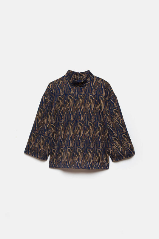 Blusa stampata con collo alto