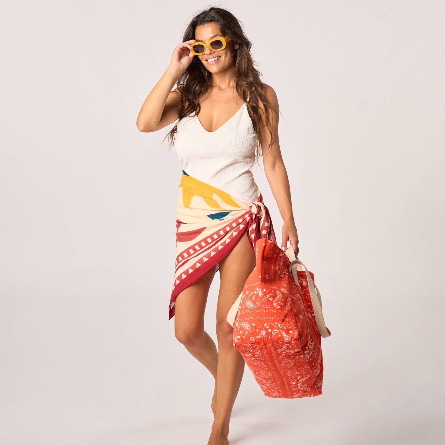 Shopper in cotone biologico con stampa bandana arancione