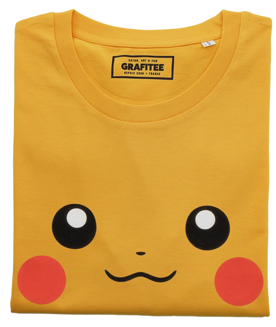 T-shirt unisex gialla con faccina di Pikachu kawaii