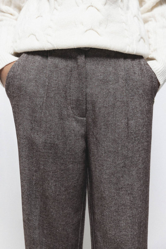 Pantaloni a Spina di Pesce con Cintura Integrata