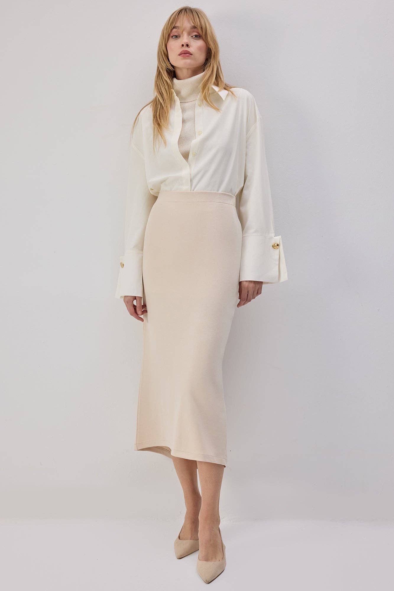 Gonna midi in maglia con vita elasticizzata