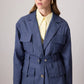 Giacca utility in lino blu navy con cintura e tasche