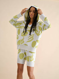 Maglione con cappuccio floreale in viscosa