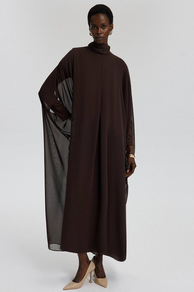 Abito lungo in chiffon con maniche a pipistrello