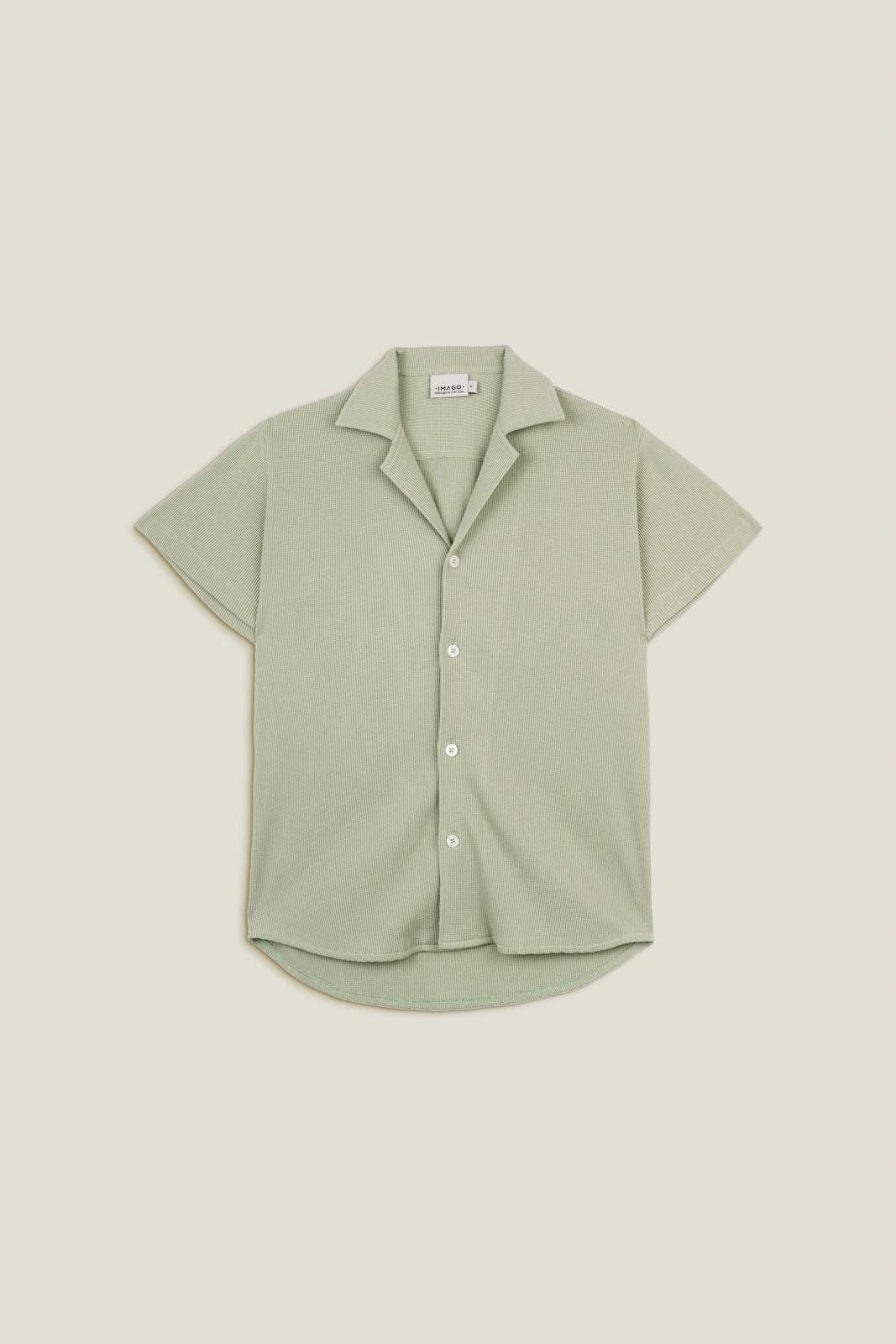 Camicia verde in cotone waffle