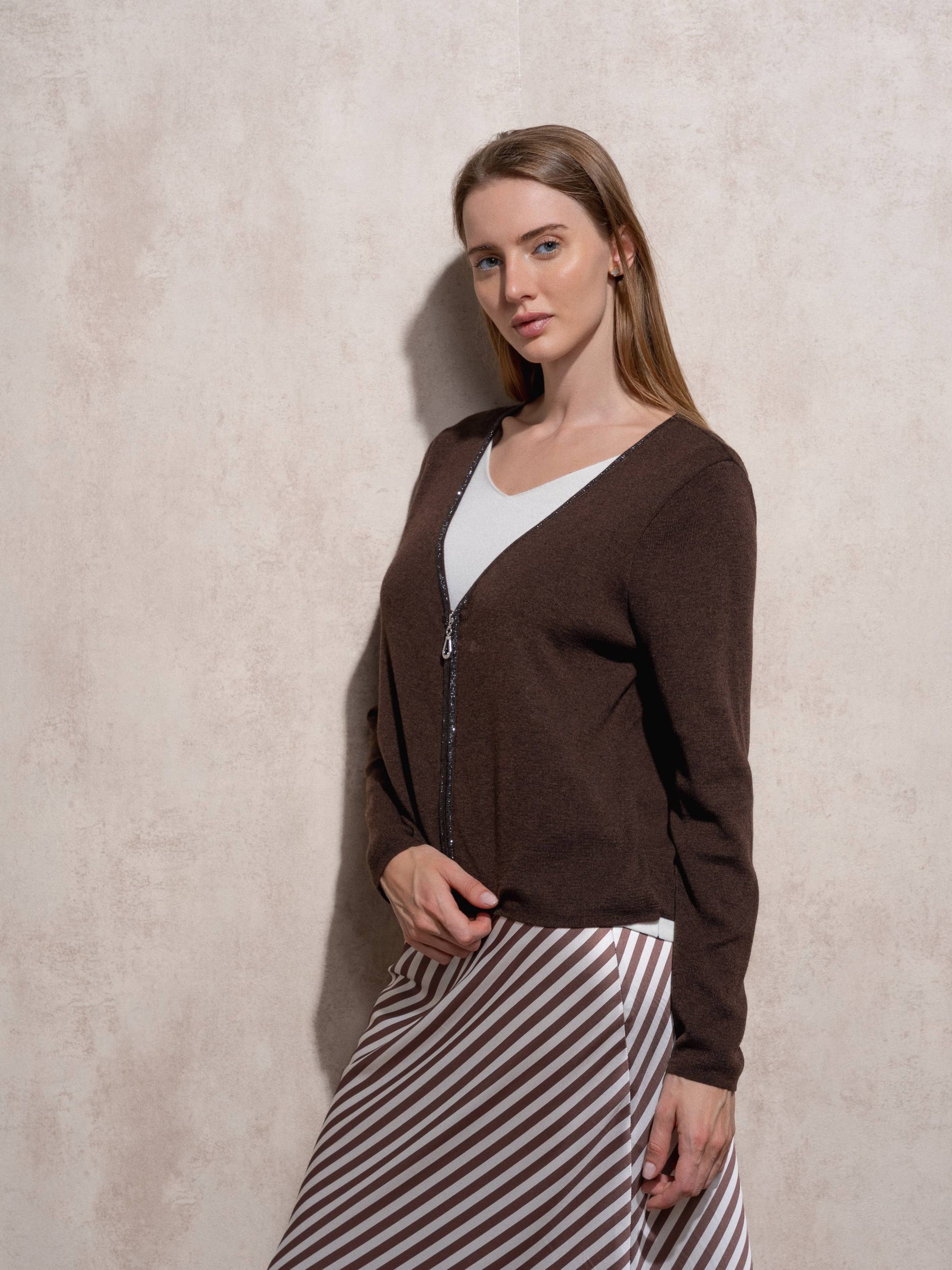Cardigan in maglia con zip e scollo a V