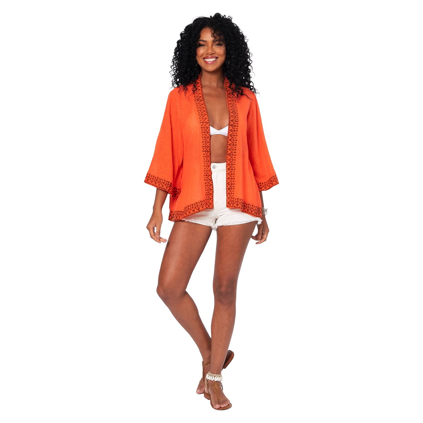 Kimono corto estivo in cotone arancione