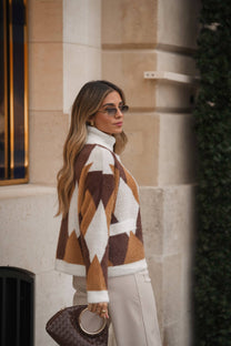 Cardigan corto effetto pelliccia jacquard a rombi