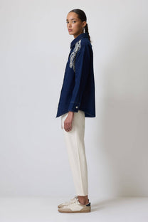 Camicia in denim blu scuro ricamata stile western