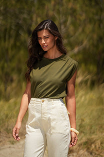Pantaloni in tela a vita alta