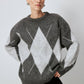 Maglione in maglia a rombi girocollo antracite