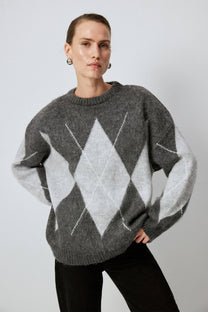 Maglione in maglia a rombi girocollo antracite