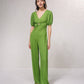 Tuta lunga a gamba larga con scollo a V e cut-out