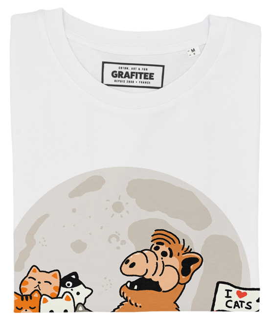 T-shirt unisex in cotone biologico con stampa "Alf, gatti e luna"