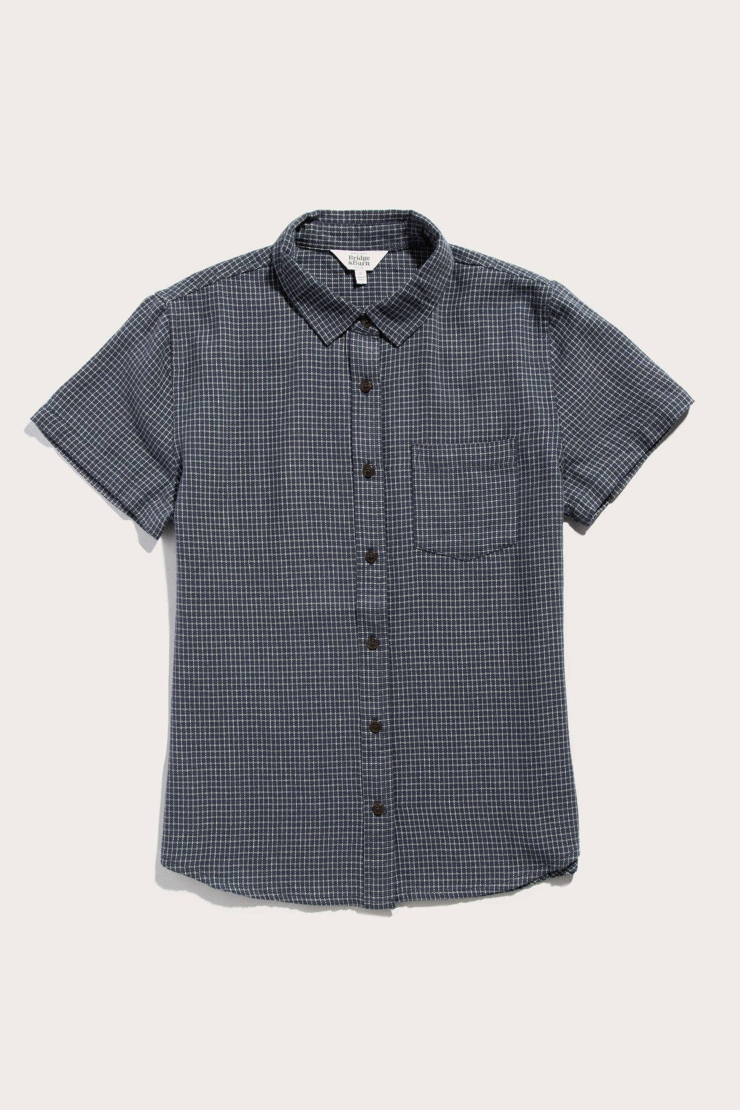 Camicia a maniche corte a quadri blu navy