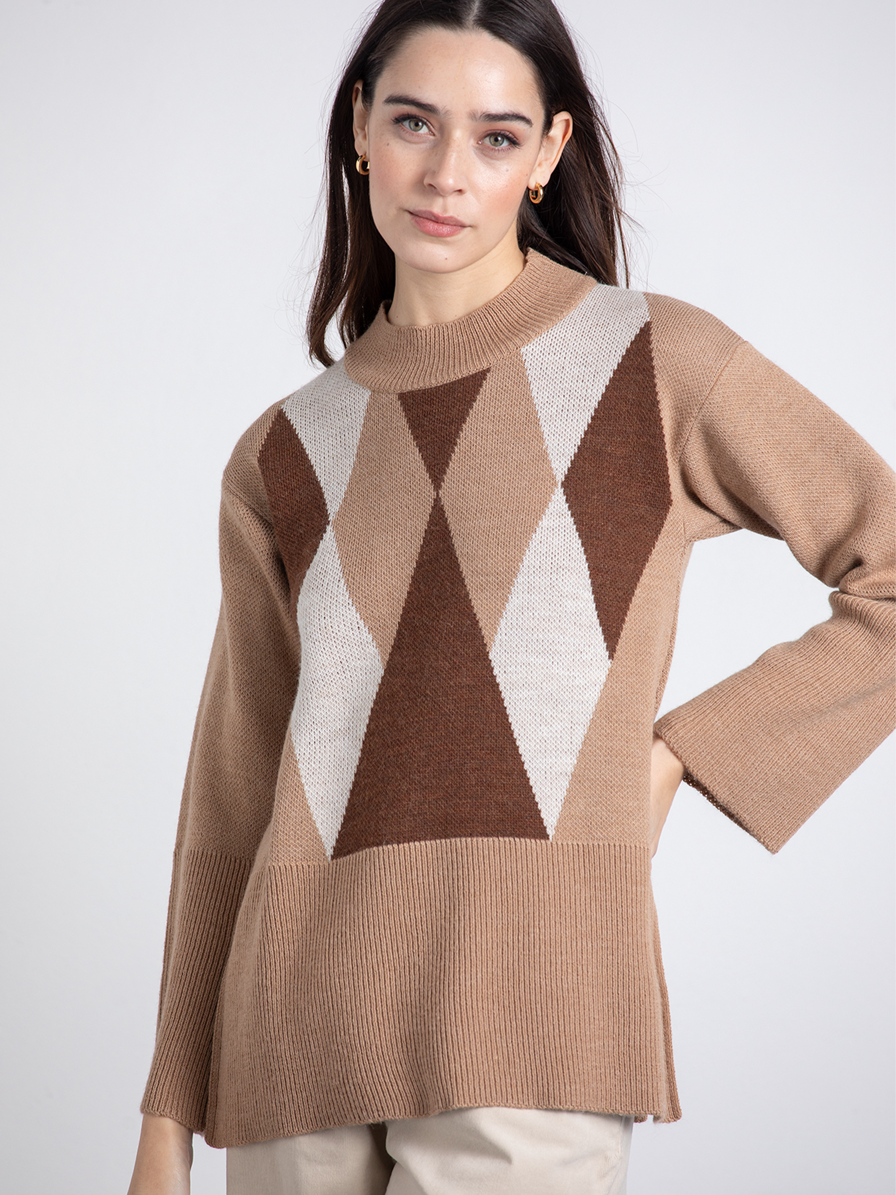 Maglione jacquard a rombi in maglia