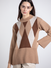 Maglione jacquard a rombi in maglia