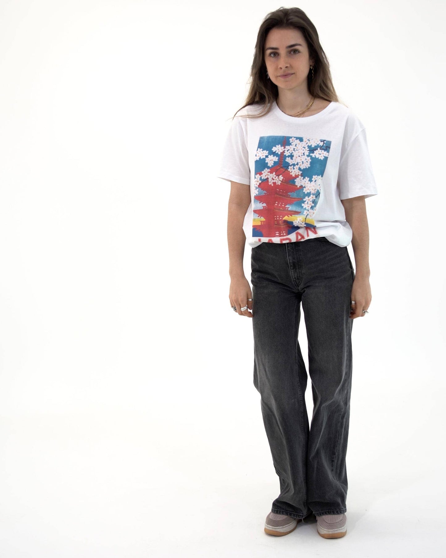 T-shirt grafica pagoda giapponese in cotone biologico
