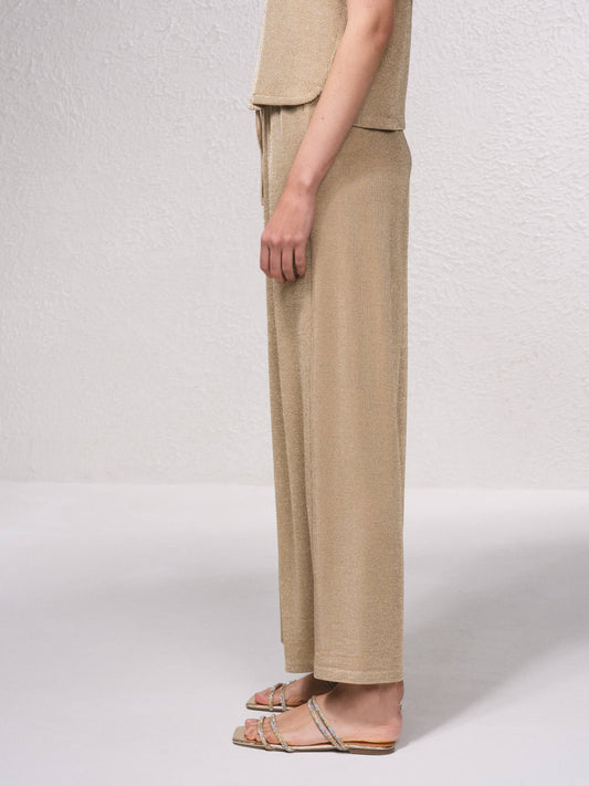 Pantaloni palazzo in lurex con coulisse