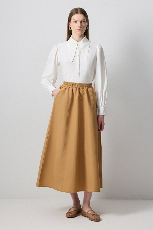 Gonna midi tessuta con vita elasticizzata