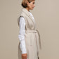 Gilet cappotto lungo con cintura color perla