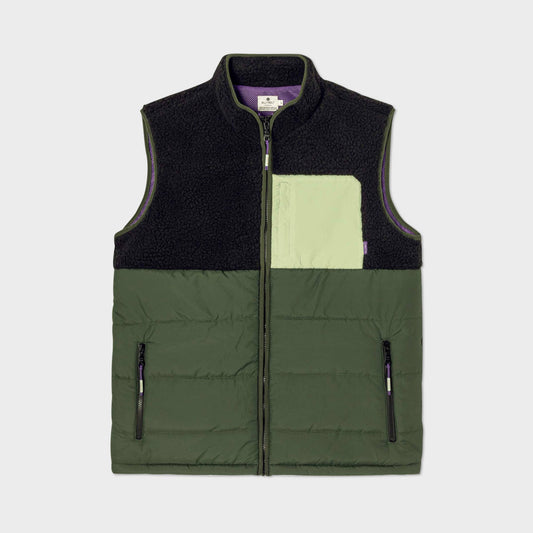 Gilet sherpa bicolore nero e verde senza maniche