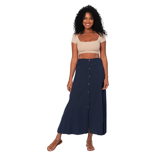 Gonna lunga estiva in cotone e lino blu navy