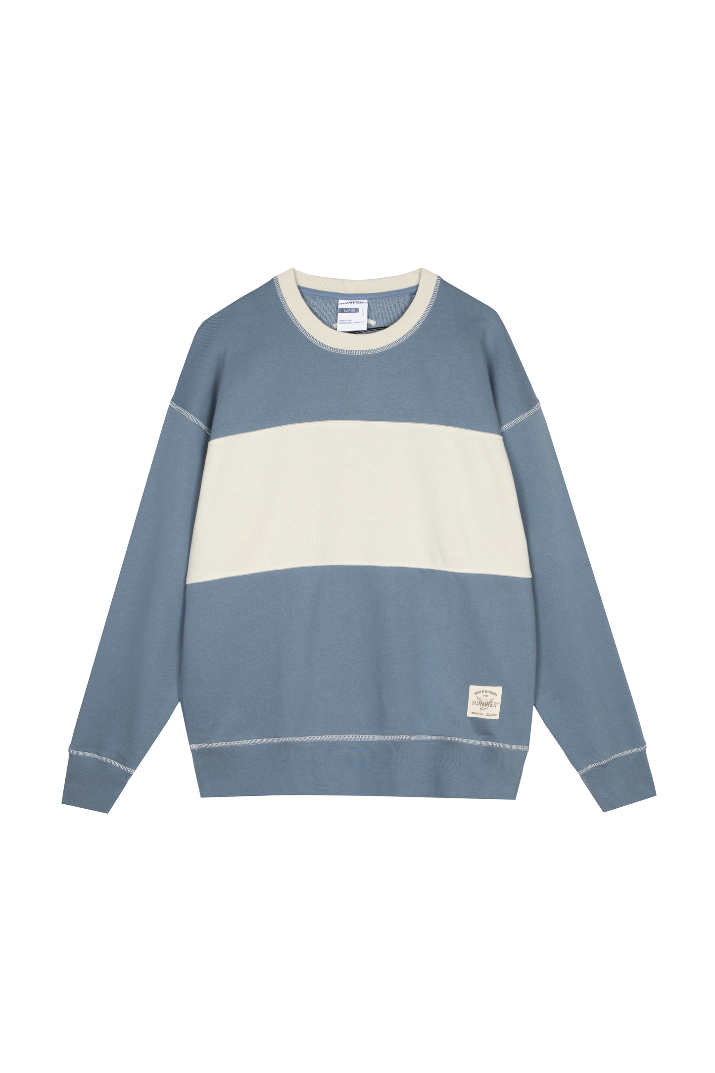 Felpa girocollo old school bicolor blu e beige