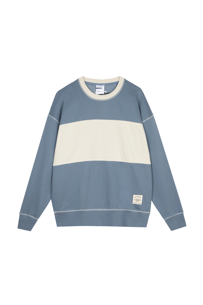 Felpa girocollo old school bicolor blu e beige