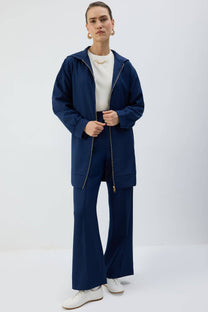 Giacca lunga con cappuccio e zip