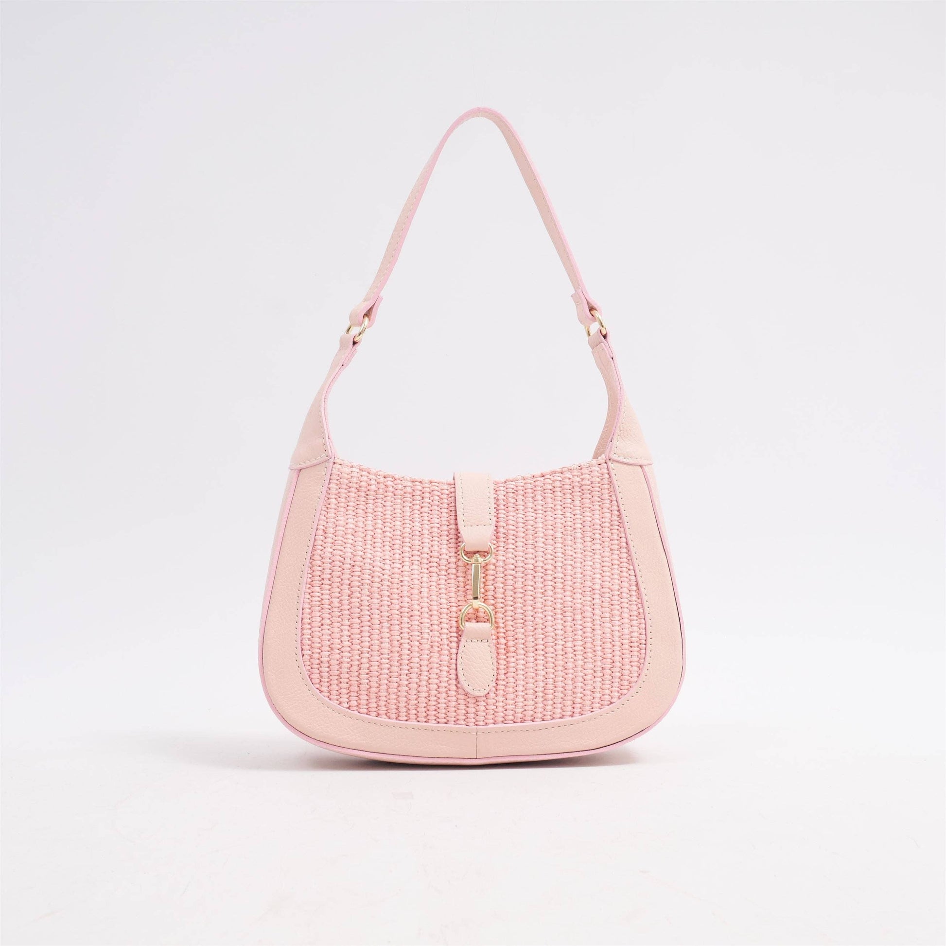 Borsa a spalla in rafia e pelle bimatériale