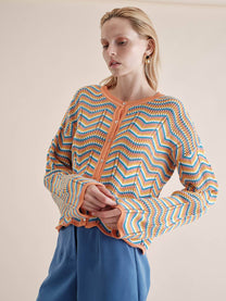 Giacca cardigan in maglia multicolor a zig zag
