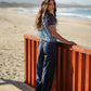 Gilet trapuntato in denim con laccetti